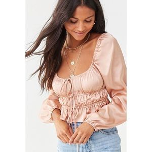 F21 Satin Ruffle-Hem Crop Top Rose Gold